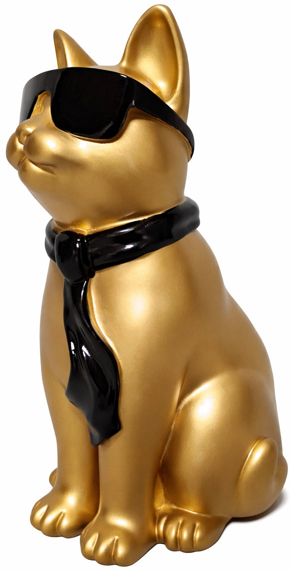 Gouden poes met zonnebril - 28 cm