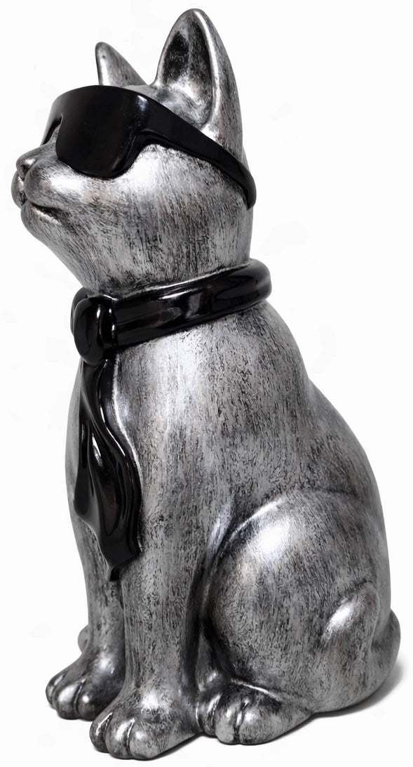 Zilveren poes met zonnebril - 28 cm