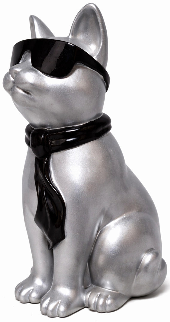 Zilveren poes met zonnebril - 40 cm