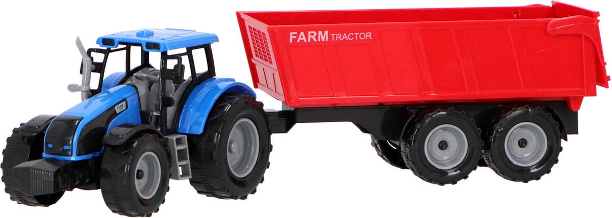 Jolly Vroom Tractor Bl/Rd/Gr met bakwagen