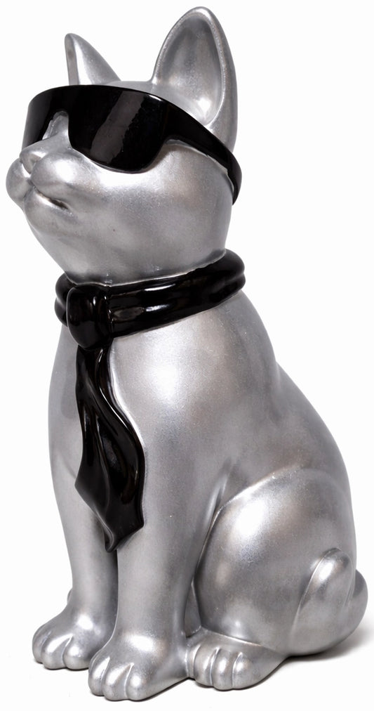 Zilveren poes met zonnebril - 40 cm