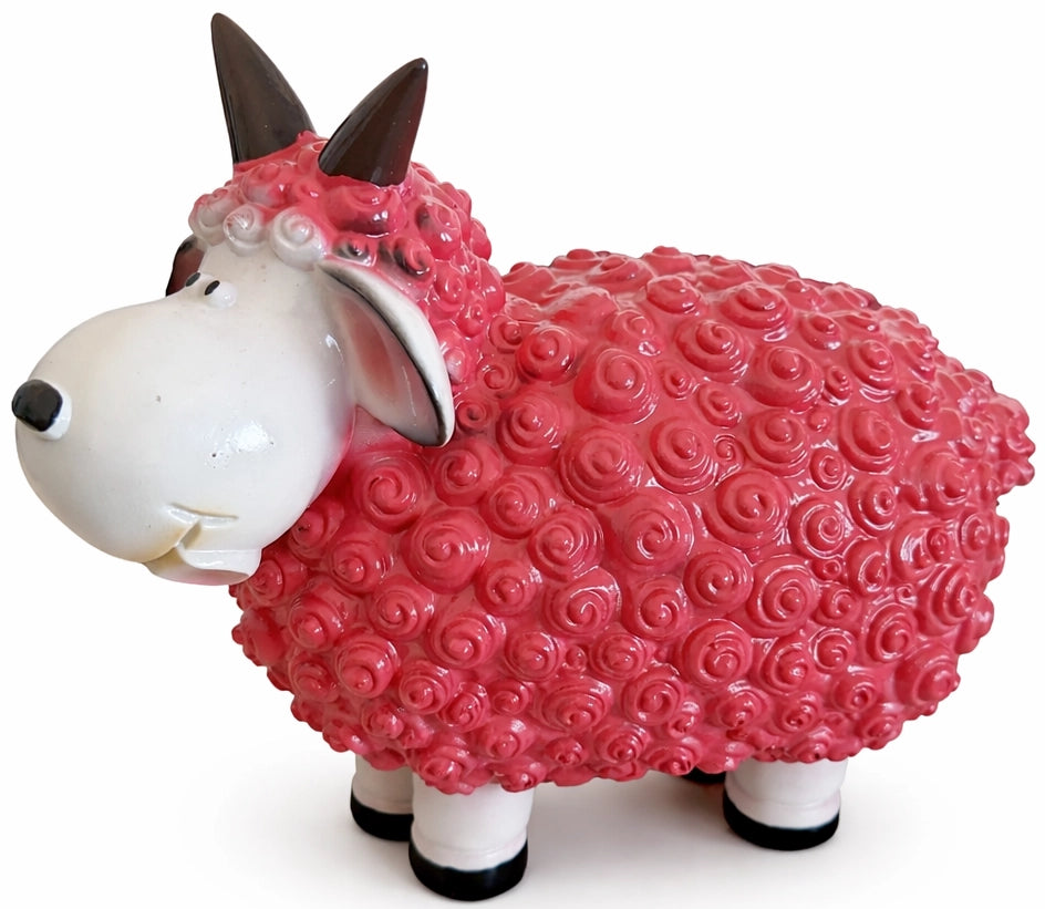 Roze schaap met hoorns - 23 cm