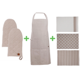 Keukenbundel Stone - 2x ovenwant + 1x schort + 3x keukenhanddoek